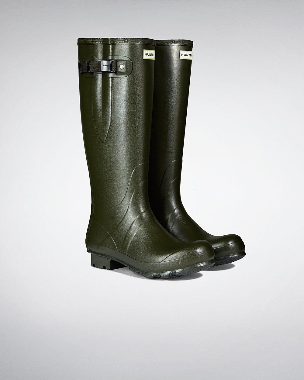 Men Hunter Norris Field Side Adjustable Neoprene Lined | Tall Rain Boots Dark Olive | NZ-14038-RCJG